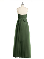 Sweetheart Neck Strapless Tulle Dress with Bow Olive Green