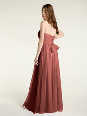 Sweetheart Neck Strapless Tulle Dress with Bow Terracotta