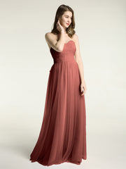 Sweetheart Neck Strapless Tulle Dress with Bow Terracotta
