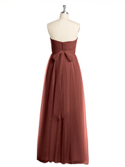 Sweetheart Neck Strapless Tulle Dress with Bow Terracotta