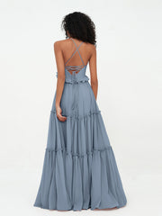 Deep Sweetheart Neck Empire Boho Dresses Dusty Blue