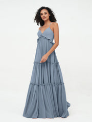 Deep Sweetheart Neck Empire Boho Dresses Dusty Blue