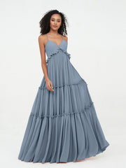 Deep Sweetheart Neck Empire Boho Dresses Dusty Blue