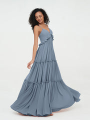 Deep Sweetheart Neck Empire Boho Dresses Dusty Blue