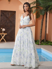 Lavender Floral Deep Sweetheart Neck Empire Boho Dresses