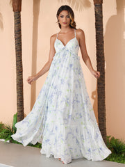 Lavender Floral Deep Sweetheart Neck Empire Boho Dresses