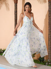 Lavender Floral Deep Sweetheart Neck Empire Boho Dresses