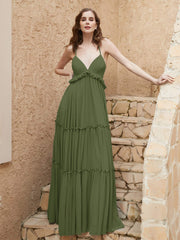 Deep Sweetheart Neck Empire Boho Dresses Olive Green