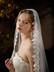 Stunning Mid-Length Bridal Tulle Veil with Lace Applique