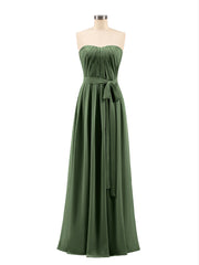 Straplesses Chiffon Maxi Dresses with Bow Olive Green