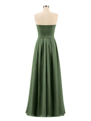 Straplesses Chiffon Maxi Dresses with Bow Olive Green
