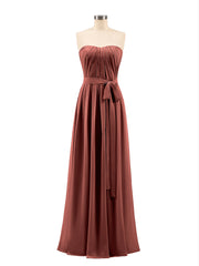 Straplesses Chiffon Maxi Dresses with Bow Terracotta