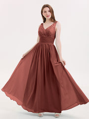 V-neck Lace and Chiffon Dresses with Open Back Terracotta