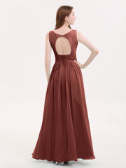 V-neck Lace and Chiffon Dresses with Open Back Terracotta
