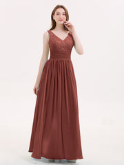 V-neck Lace and Chiffon Dresses with Open Back Terracotta