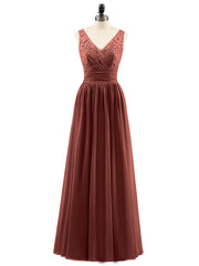 V-neck Lace and Chiffon Dresses with Open Back Terracotta