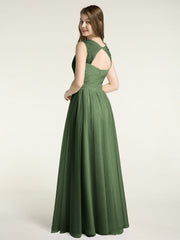 Long Tulle Dress with Beaded Straps Olive Green