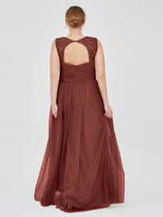 Long Tulle Dress with Beaded Straps Terracotta