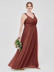 Long Tulle Dress with Beaded Straps Terracotta