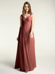 Long Tulle Dress with Beaded Straps Terracotta