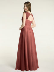 Long Tulle Dress with Beaded Straps Terracotta