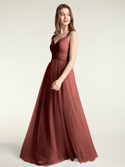 Long Tulle Dress with Beaded Straps Terracotta