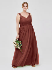 Long Tulle Dress with Beaded Straps Terracotta