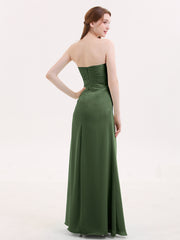 Sweethart Neckline Chiffon Dress with Slit Olive Green
