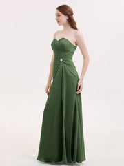 Sweethart Neckline Chiffon Dress with Slit Olive Green