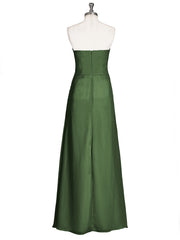 Sweethart Neckline Chiffon Dress with Slit Olive Green
