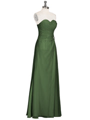 Sweethart Neckline Chiffon Dress with Slit Olive Green