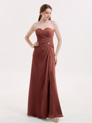 Sweethart Neckline Chiffon Dress with Slit Terracotta