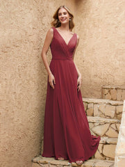 Long V Neck Chiffon Bridesmaid Dress Cinnamon Rose