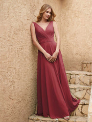 Long V Neck Chiffon Bridesmaid Dress Cinnamon Rose