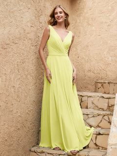 Long V Neck Chiffon Bridesmaid Dress Daffodil