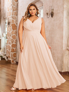 Long V Neck Chiffon Bridesmaid Dress Pearl Pink