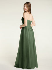 Strapless Long Tulle Bridesmaid Dress with Sweetheart Olive Green