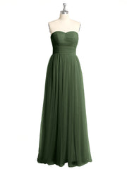 Strapless Long Tulle Bridesmaid Dress with Sweetheart Olive Green