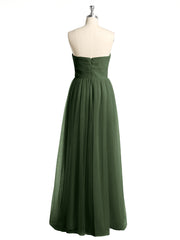 Strapless Long Tulle Bridesmaid Dress with Sweetheart Olive Green