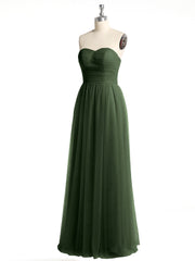 Strapless Long Tulle Bridesmaid Dress with Sweetheart Olive Green