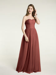 Strapless Long Tulle Bridesmaid Dress with Sweetheart Terracotta