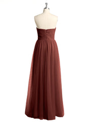 Strapless Long Tulle Bridesmaid Dress with Sweetheart Terracotta