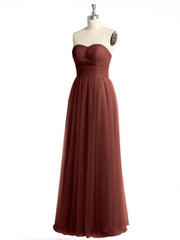 Strapless Long Tulle Bridesmaid Dress with Sweetheart Terracotta