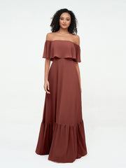 Tiered Skirt Chiffon Max Dresses with Pockets Terracotta