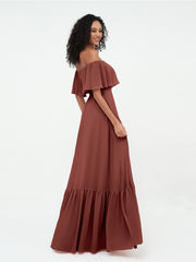Tiered Skirt Chiffon Max Dresses with Pockets Terracotta