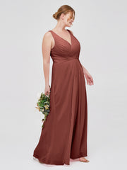Long Chiffon Dress with V Neck X Cross Open Back Terracotta