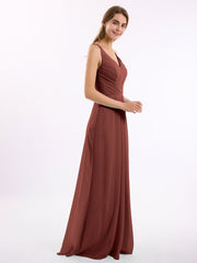 Long Chiffon Dress with V Neck X Cross Open Back Terracotta