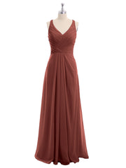 Long Chiffon Dress with V Neck X Cross Open Back Terracotta