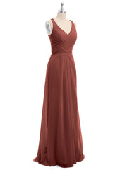 Long Chiffon Dress with V Neck X Cross Open Back Terracotta