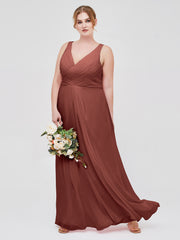 Long Chiffon Dress with V Neck X Cross Open Back Terracotta